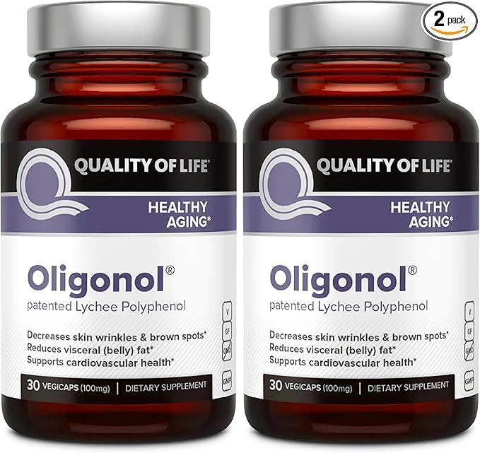 Quality of Life Oligonol Premium Anti Aging Supplement - Promotes Cardiovascular Health, Circulation & Youth, Includes Antioxidants - Lychee Fruit Extract - 30 Vegicaps (Pack of 2)
