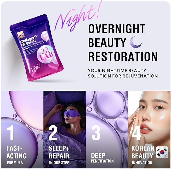 m2 Liquid Collagen for firmer Skin, Night Beauty Drink with GABA, Biotin, Secrets of Korean Celebs, Sleep Repair in One Step | Scientifically Proven 68% Collagen Boost in 24HR, No Added Sugar (8pk)