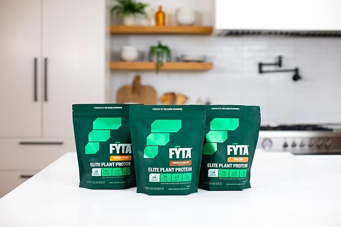 FYTA - Vanilla Protein Powder Plant Based with Better Taste & Texture Than Whey Protein - Non-GMO & Dairy Free Protein Powder Vegan for Women & Men - Caramel Vanilla 630g