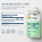 SOLARAY Pancreatin 1300, Pancreatic Digestive Enzymes with Protease, Amylase and Lipase, Plus Papain - Digestion Health Support, Lab Verified, 60 Day Guarantee, 90 Servings, 90 VegCaps