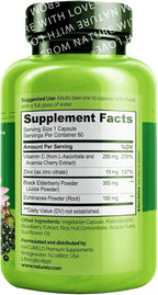 NATURELO Immune Support – Vitamin C, Elderberry, Zinc, Echinacea – Natural Immunity Boost w/Antioxidant, Herbal & Mineral Defense - 60 Vegan Capsules (Pack of 2)