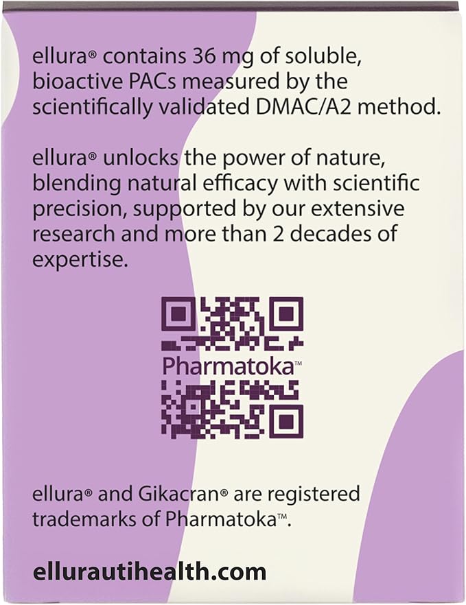 ellura 36 mg Clinically Backed Soluble, Bioactive PACs – 100% Concentrated Cranberry Fruit Juice Extract, for Urinary Tract Health, 30 Capsules