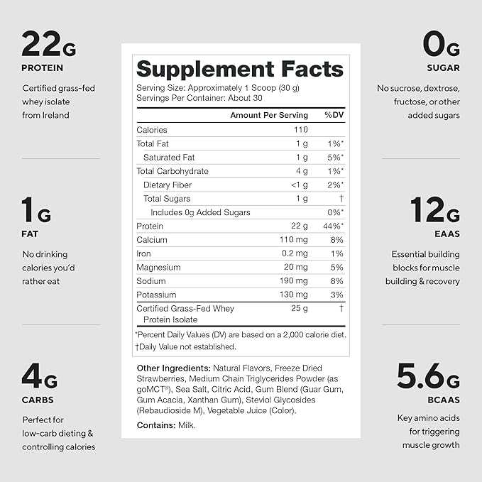 LEGION Whey+ Protein Whey Isolate from Grass Fed Cows - Whey Protein Isolate Low Calorie, Non-GMO, Sugar Free, Lactose and Gluten Free, All Natural Protein Powder 30 Servings (Strawberry Cheesecake)