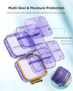 Acedada Small Pill Box, Travel Pill Organizer, Compact 7-Compartment Moistureproof Pill Case for Purse, Chic Daily Pill Container, Portable Medicine & Vitamin Holder for Fish Oil & Supplements, Purple