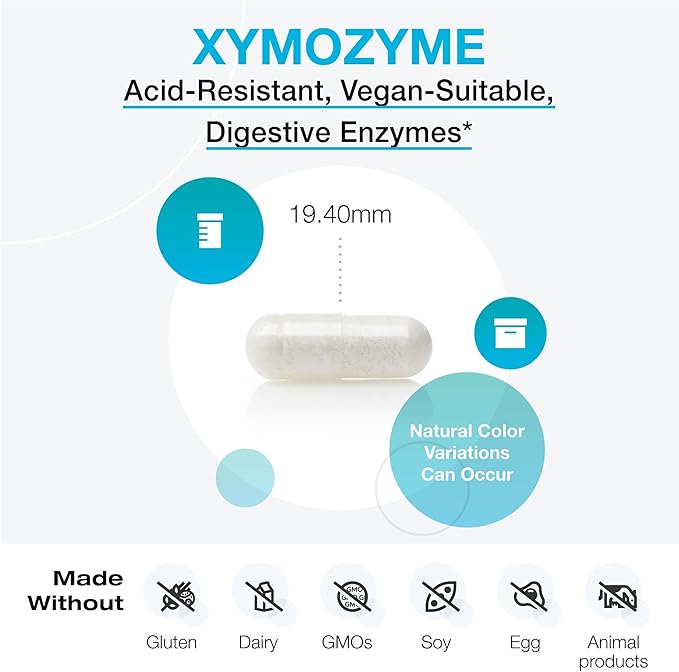 XYMOGEN XymoZyme - Digestive Enzymes for Women and Men with Protease & Bromelain - Acid Resistant, Vegan Digestive Enzymes for Gut Health & Bloating Relief (120 Capsules)