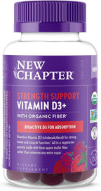 New Chapter Organic Vitamin D3+ Gummies – 52% Less Sugar§, 1,000 IU USDA Organic Vitamin D, ONE Daily Gummy for Strong Bones & Muscle Function, Non-GMO, Gluten Free, Mixed Berry Flavored, 60ct