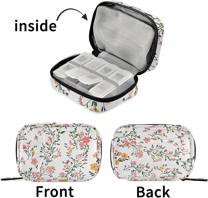 Floral Weekly Medicine Pill Organizer Travel Pill Case Box Holder Container Small for Vitamin Supplement