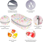 Serfeymi Weekly Travel Pill Organizer 2 Times A Day AM PM Upgraded Rainbow Pill Box 7 Day with Portable Zipper PU Leather Pill Case, Medicine Organizer for Pills, Vitamins, Fish Oils - Floral 01