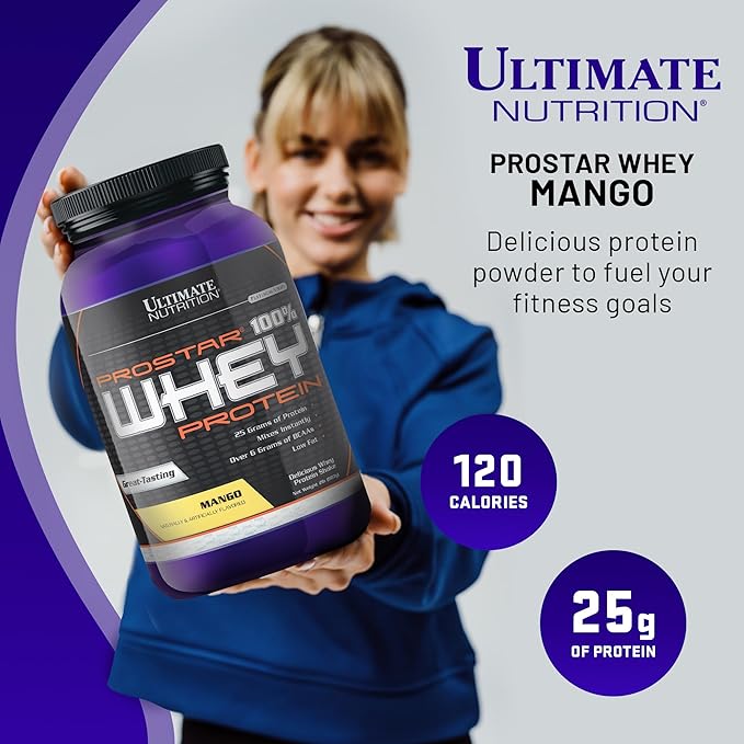 Ultimate Nutrition Prostar Whey Protein Powder Isolate, Mango - Low Carb, High Protein Powder Shake for Muscle Gain & Recovery - Low Sodium, Low-Fat & Keto Friendly - 2 lbs Tub