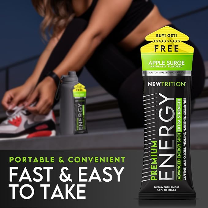 NewTrition® Extra Strength Energy Shots, 1.7 fl oz - 250mg Caffeine with Vitamin B & Amino Acids, Sugar-Free, Zero Calorie Vitamin Energy Drink for Focus & Endurance (Pack of 6, Apple Surge)