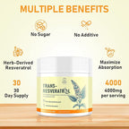 Trans-Resveratrol Powder Supplement with Red Wine Extract, Quercetin, Pterostilbene & NAD, 4.23 OZ, 30-Day Supply