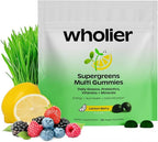 wholier Daily Supergreens Gummies, Greens Supplement with Prebiotics, Fiber, Adaptogens, Vegan Multivitamin, 9 Essential Vitamins + Minerals, 1g Sugar, 2 Gummy Serving (60 Gummies, 30 Day Supply)