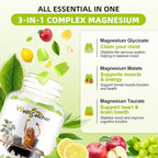 Triple Magnesium Complex Gummies for Women Men: Magnesium Glycinate Malate Taurate Supplements Support Sleep Mood Balanced Bones Muscle Health with CoQ10 Vta D3 Calcium, Sugar Free Vegan 30 Days