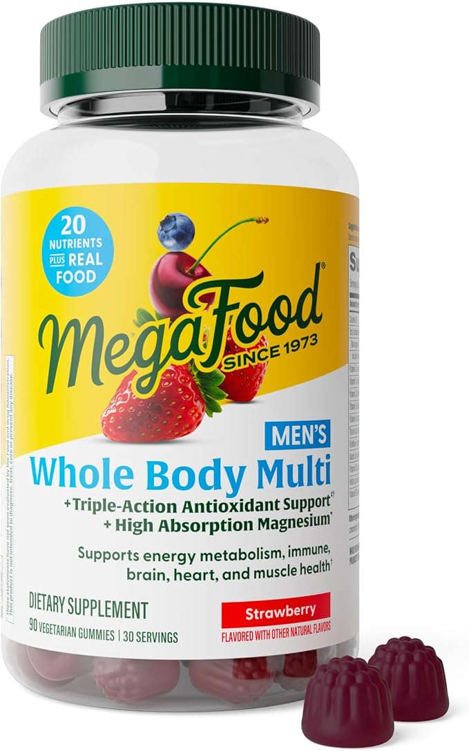 MegaFood Men’s Whole Body Multivitamin Gummies - Multivitamin For Men - Vitamin C, Magnesium Citrate, Vitamin D3, Methylated B12 & Zinc - Muscle, Brain, Heart, Immune Support - 90 Gummies, 30 Servings