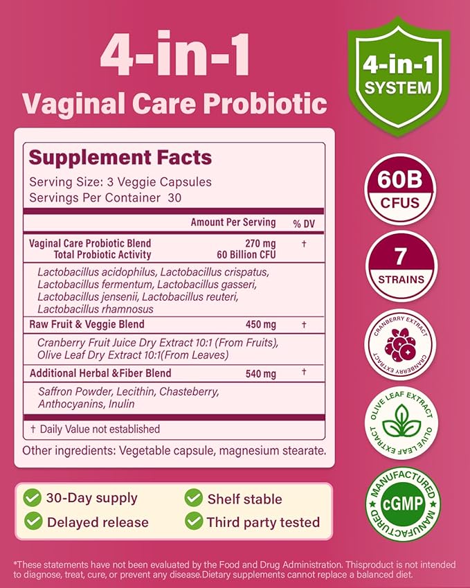 Vaginal Probiotics for Women pH Balance with Prebiotics - 60 Billion Womens Probiotic for Vaginal Flora, Odor, Yeast & Digestive Health with Saffron, Cranberry, Vegan & Non-GMO | 270 Caps
