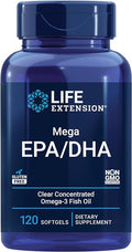 Life Extension Mega EPA/DHA, Omega-3 Fatty acids, Heart & Brain Health, Non-GMO, Gluten-Free, 120 softgels