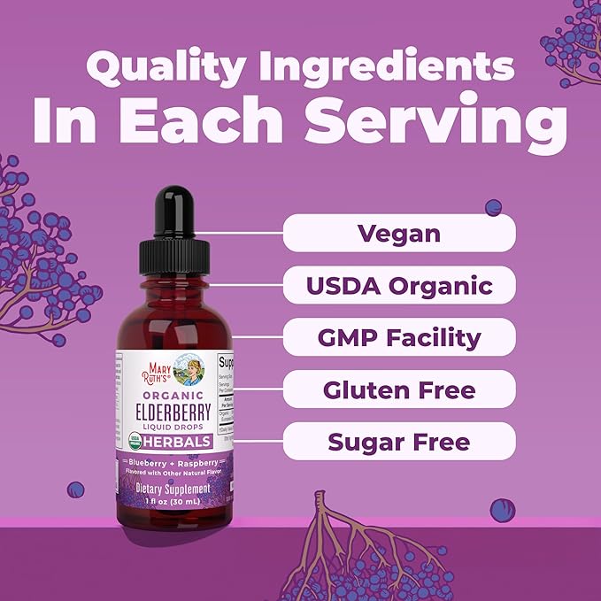 MARYRUTH'S Elderberry Liquid Drops for Adults & Kids | Immune Support | Antioxidant | Overall Wellness | Elder Berry Extract | USDA Organic | Sugar Free | Vegan | Non-GMO | Gluten Free | 1 Fl Oz