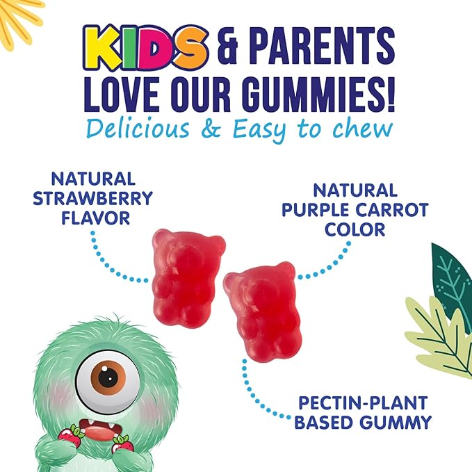 Fiber Gummies for Kids - Dietary Fiber 4g Per Serving - Daily Kids Fiber Gummy Supplement - Soluble Inulin Prebiotic Gummy for Digestive Health Support - Plant-Based Regularity Support - 60 Gummies