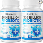 Probiotic 300 Billion CFU - 12 Strains with Organic Prebiotics for Digestive & Gut, Immune, Bloating Health - Probiotics for Women and Men - Daily Dairy Free, Shelf Stable - 120 Counts