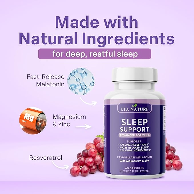 Sleeping Pills & Resveratrol Supplement for Anti Aging - Sleep Supplement with Melatonin, Resveratrol, Zinc & Magnesium - Wake Up Looking Younger with Non Habit Forming Sleep Meds - 60 Caps