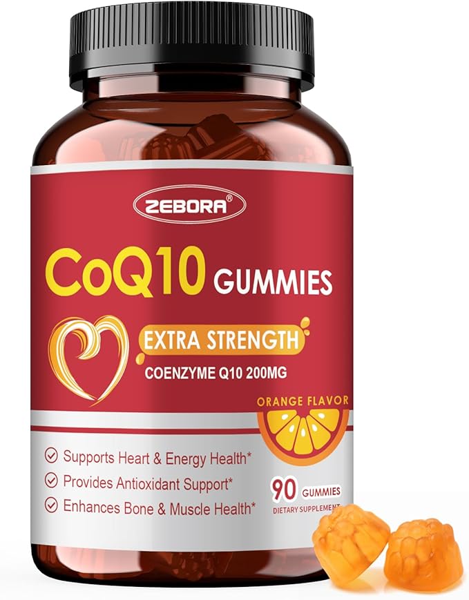 ZEBORA CoQ10 200mg Gummies, High Absorption Coenzyme Q10 Supplements with Omega-3, Heart & Energy Support, Powerful Antioxidant, Orange Flavor, 90 Gummies