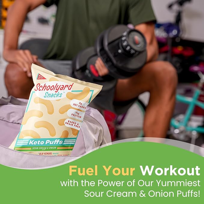Schoolyard Sour Cream & Onion Protein Puffs - 14g Protein, Keto Friendly, Low Carb & Sugar, Gluten Free, Healthy Diabetic & Kids Snack, No artificial flavours or colors | Made in the USA (12 Pack)