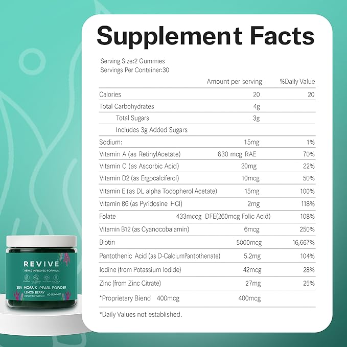 Balmbare Revive Gummies for Hair Loss - Sea Moss Gummies with Vitamin C, Vitamin E, Aloe Vera, Pearl Powder Supports Faster Hair Growth, Stronger Nails, Extra Strength - 60 Count (1)