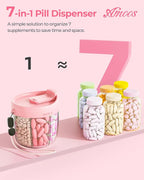 AMOOS Cute Pill Dispenser with 7 Compartments, Pill Bottle Organizer with Anti-Mix Design, Portable Pill Organizer for Travel with Wide Mouth for Easy Access, BPA-Free Patented Pill Container, Pink