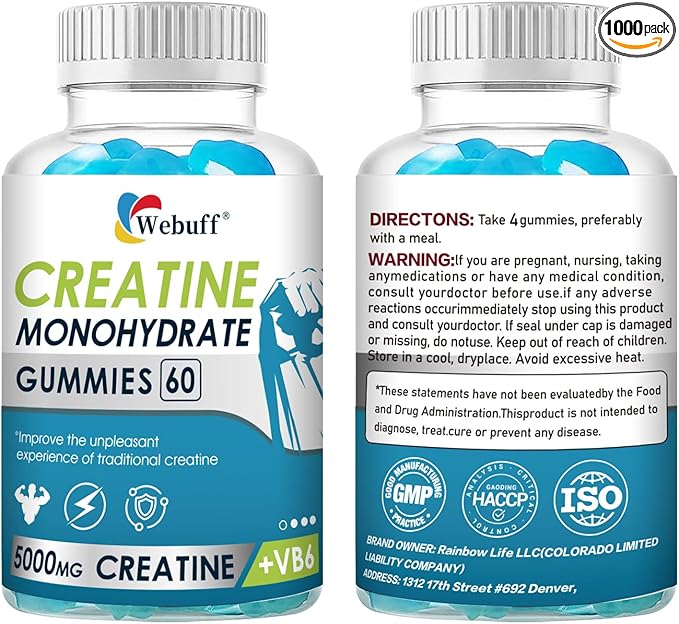 Creatine Gummies Monohydrate Complex 5000mg 60 Count Gummies Taurine + Vitamin B6 for Muscle Strength, Muscle Builder, Energy Boost, Pre Workout (60 Count (Pack of 2))