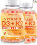 Vitamin D3 10000iu & K2 (as MK7) 200mcg Gummies w/Calcium, Magnesium, Omega-3, Vitamin C, B12, K2 D3 Supplement for Women & Men - Vegan, Sugar Free
