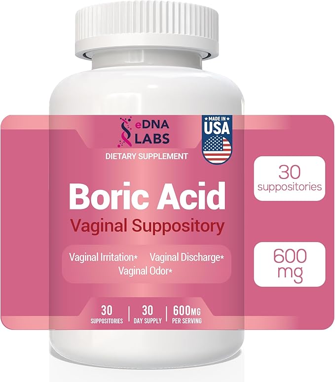 Boric Acid Suppositories for Women 600 mg, Pure Boric Acid pH Balance for Women & Vaginal Odor Control – 30 Suppositories, Made in USA