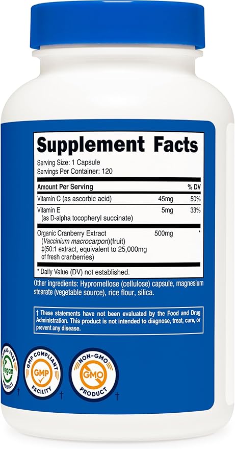 Nutricost Cranberry Extract 120 Capsules for 120 Servings Per Bottle (3 Pack) - with Vitamin C & Vitamin E