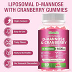 2 Pack Liposomal D-Mannose Gummies 4000mg Complex Cranberry 1500mg & Hibiscus,High-Potency Formula for Women Urinary Tract & Immune Support,Liver, Bladder Flush Cleanse Wellness Supplement