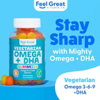 Feel Great Omega & DHA Gummies for Adults Plant Based Omega 3 Fish Oil Alternative | Vegetarian | Vitamin C, Chia, and Omega3, Supports Brain, Immune, Prenatal Functions, (60 Count)