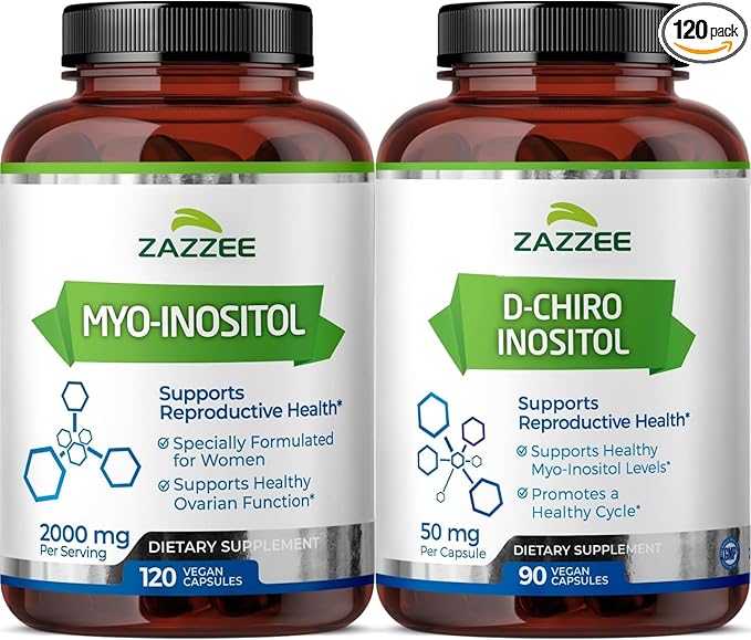 Zazzee 40:1 Ratio Myo and D-Chiro Inositol Supplement for Women | Myo Inositol Capsules Plus D-Chiro for Cycle Regulation Ovarian Support & Overall Hormone Balance for Women - Vegan & ISO Lab Tested