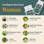 Women's Body Deodorizing Supplement – Chlorophyll Capsules for Body Odor, Fresh Breath & Gut Detox, for Social Confidence – Vegan with Matcha Green Tea, Apple Cider Vinegar (60 Caps)
