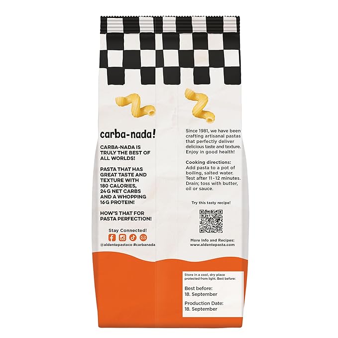 Al Dente Carba-Nada Cavatappi - Low Carb, High Protein - Keto & Point-Based Diet-Friendly, Artisanal Pasta Noodles, Cage-Free Eggs & Non-GMO Ingredients. 12oz Bags (Pack of 8)
