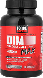 Force Factor DIM Max, DIM Supplement 400mg, Estrogen Balance for Women & Men, Extra Strength for Hormonal Acne, Metabolism, Menopause, PCOS, Diindolylmethane, Superior Absorption, 60 Capsules