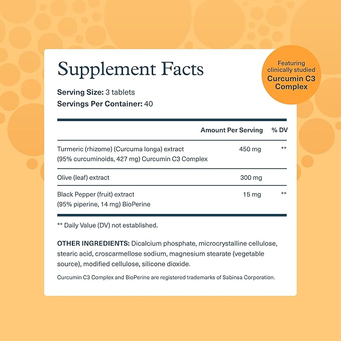 Youtheory Turmeric - 450 mg - with Black Pepper & Olive Leaf - Supports Joint & Brain Health* - Contains Bioenhancers, Curcuminoids & Herbal Extracts - 120 Tablets (40-Day Supply)