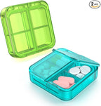 Small Pill Box,4 Compartments Travel Pill Case, Portable Pill Organizer,Mini Pill Container for Pocket,Daily Compact Travel Medicine Holder for Vitamins Fish Oil and Supplement Storage(Green+Cyan)