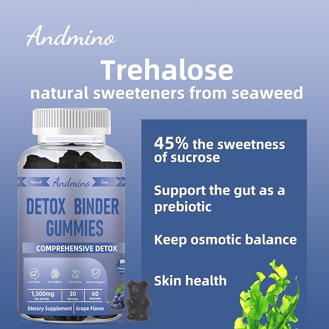 13-in-1 Detox Binder Gummies 1500mg | Activated Charcoal+Zeolite+Milk Thistle | Liver & Gut Detox Support | Non-GMO, Vegan, Gluten-Free, Grape Flavor, 60