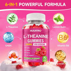 L-Theanine Gummies 400mg, L-Theanine Supplement for Kids & Adults with Ashwagandha, GABA, 5HTP for Calm, Zzz & Relaxation Support, Raspberry Flavor, 60 Counts
