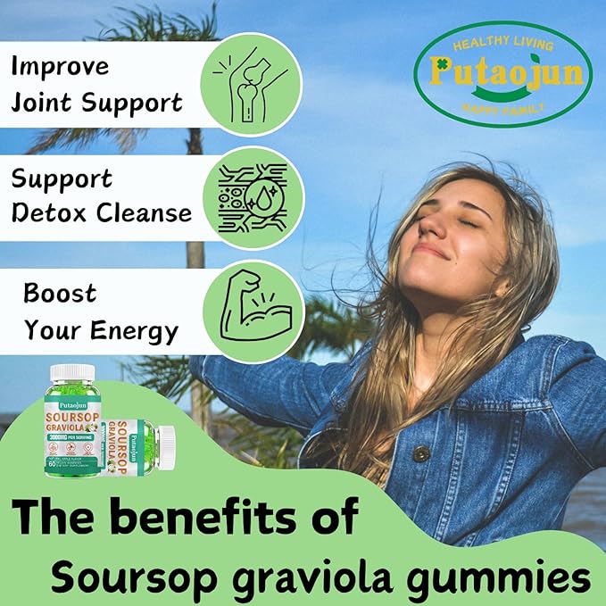 Soursop Graviola Gummies | 2000mg Soursop Leaves Extract for Digestive, Cell Support, Immune Support and Antioxidant | High-Absorption | Non-GMO, Vegan, 60 Gummies