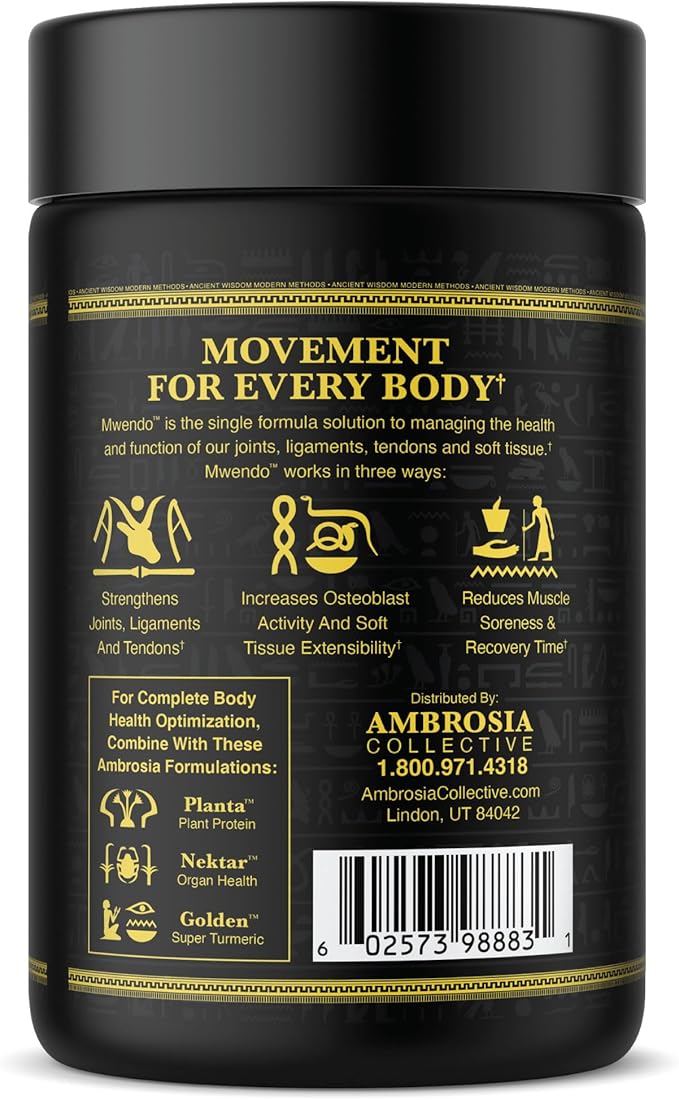 Ambrosia Mwendo Joint Support Supplement | BioCell Collagen, Tart Cherry & Cissus | Ligament, Tendon & Connective Tissue Support | ParActin for Mobility | 90 Veggie Capsules