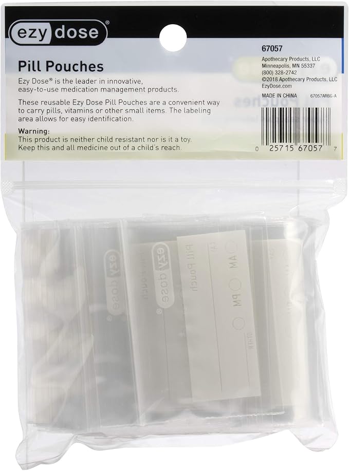 EZY DOSE Disposable Pill, Vitamin, and Daily Medicine Organizer Pouches, Zippered Seal Baggies, Pocket Sized and Travel Friendly, Easy to Use, Write on Label, 100 Count, BPA Free