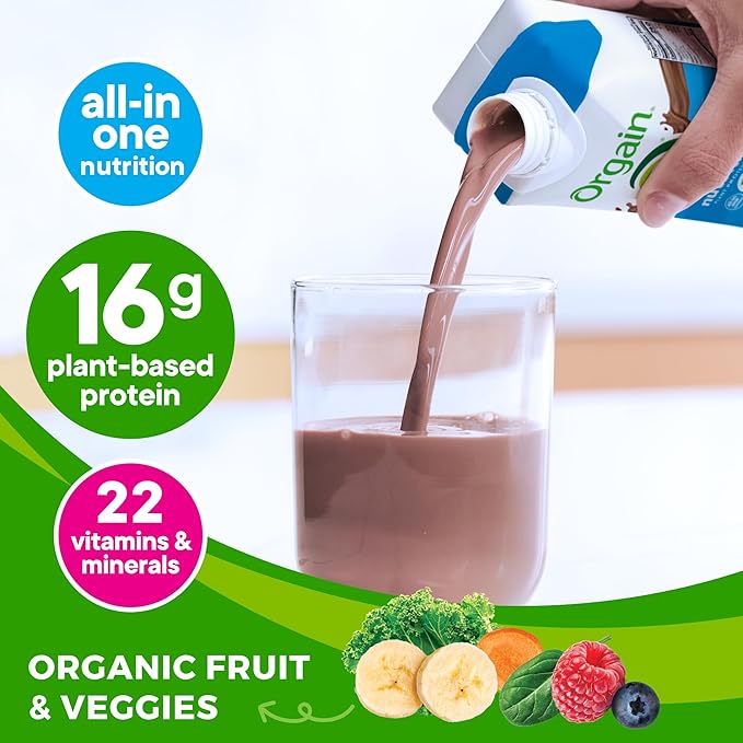 Orgain Organic Nutritional Vegan Protein Shake, Smooth Chocolate - 16g Plant Based Protein, Meal Replacement, 22 Vitamins & Minerals, Fruits & Vegetables, Gluten Free, Non-GMO, 11 Fl Oz (Pack of 24)