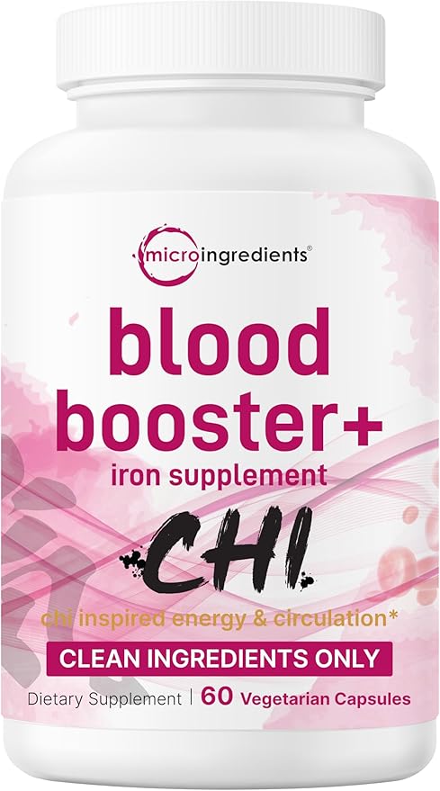 Micro Ingredients Blood Booster+ Iron Supplement, 60 Veggie Capsules | 14-in-1 Iron Bisglycinate with Folate, Vitamins B, C | Gentle Formula Without Side Effects | Red Blood Cell & Anemia Support