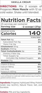 Progenex® More Muscle | No Added Sugar, Hydrolyzed Whey Protein Isolate Powder for Lean Muscle Gain. Best Tasting Low Carb High Protein Shake for Women & Men. 25 Servings (Vanilla Cream)