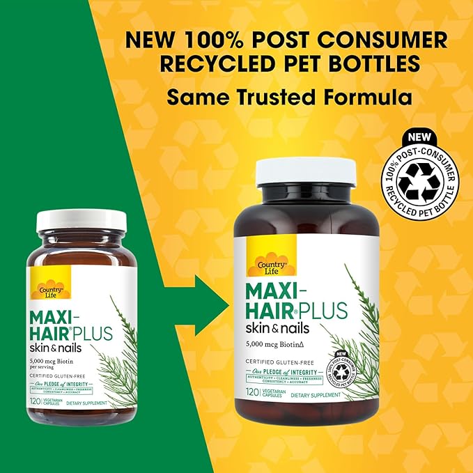 Country Life, Maxi-Hair Plus Biotin, Supports Healthy Hair, Skin and Nails, Daily Supplement, 120 ct