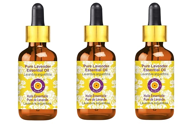 Deve Herbes Pure Lavender Essential Oil (Lavandula angustifolia) with Glass Dropper Steam Distilled (Pack of Three) 100ml X 3 (10 oz)